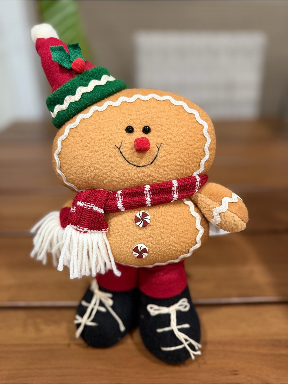 Festive Gingerbread Plush Holiday Decor - Red & Green